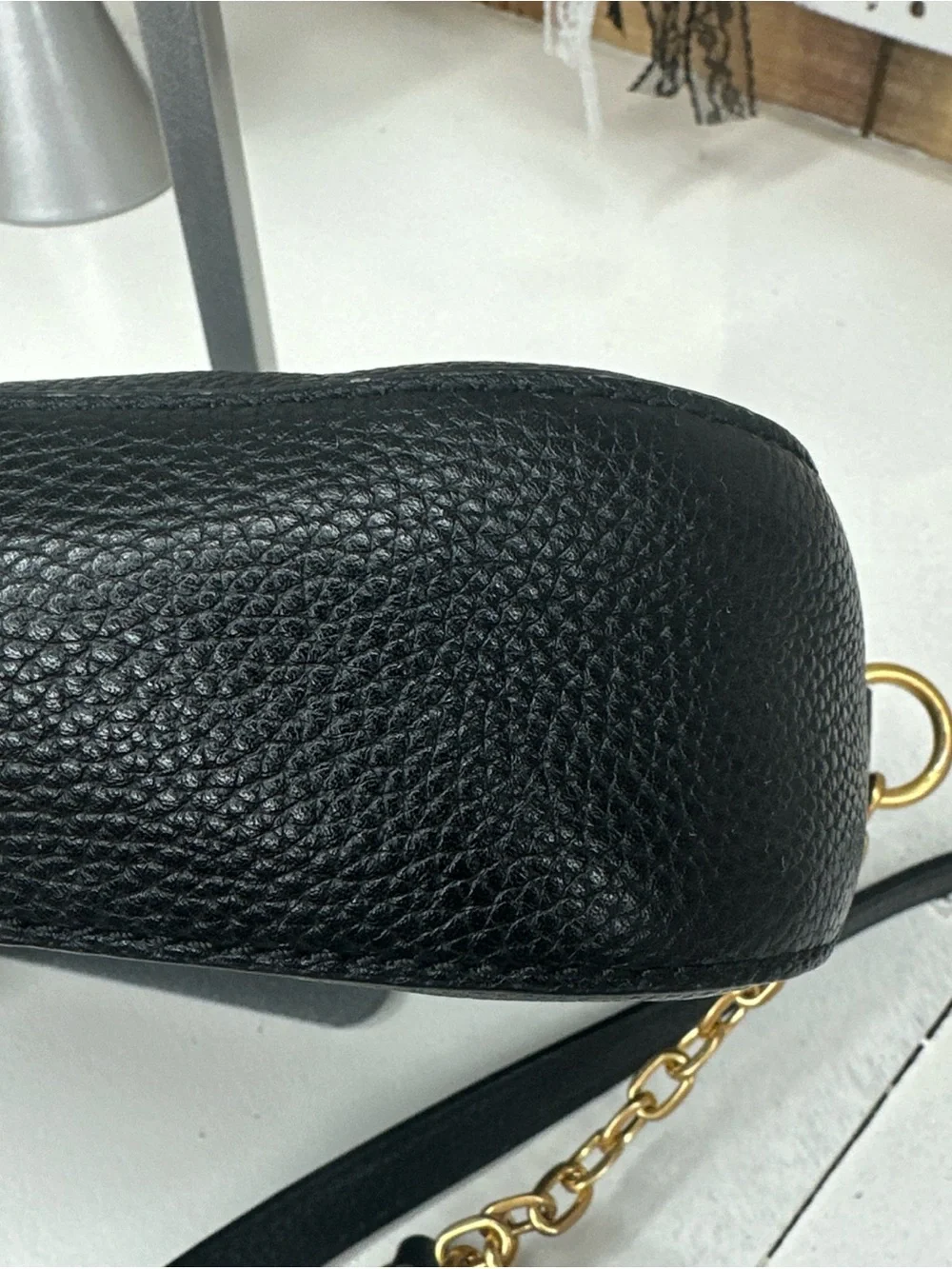 Tory Burch McGraw Crossbody tassle bag black pebbled leather Double T logo.